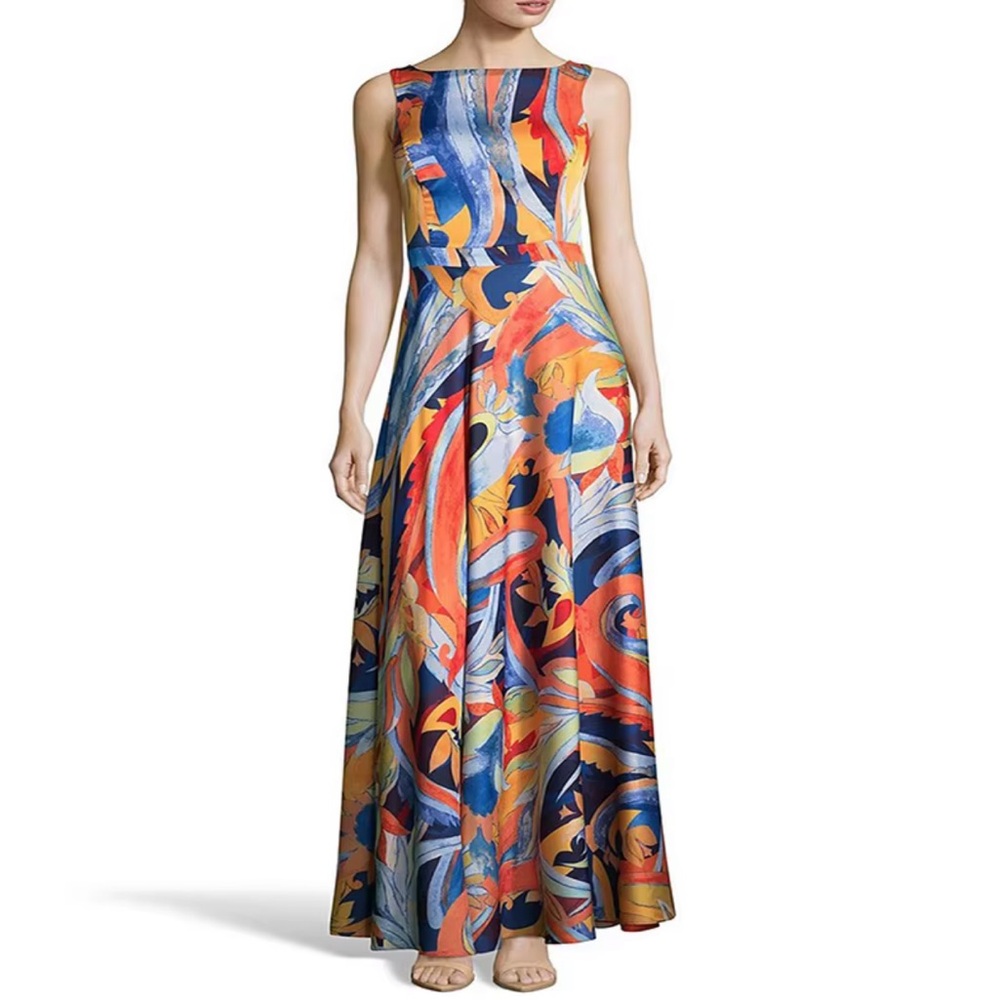 Nicole Miller Blue Orange Maxi Resort Sundress